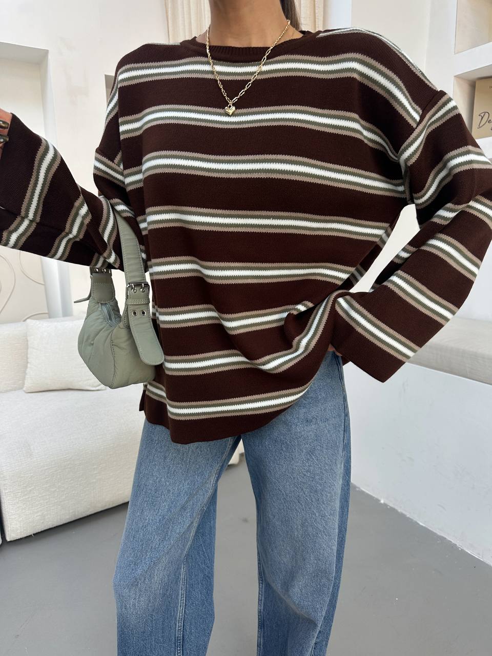 Brown Sweater with Olive Stripes - Image 4
