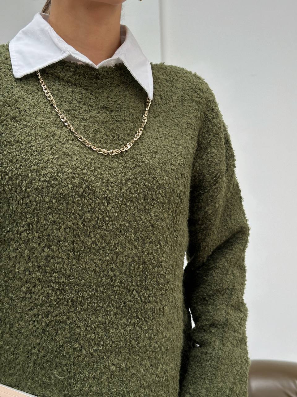 Nubby Textured Oversize Olive Pullover  - Image 1