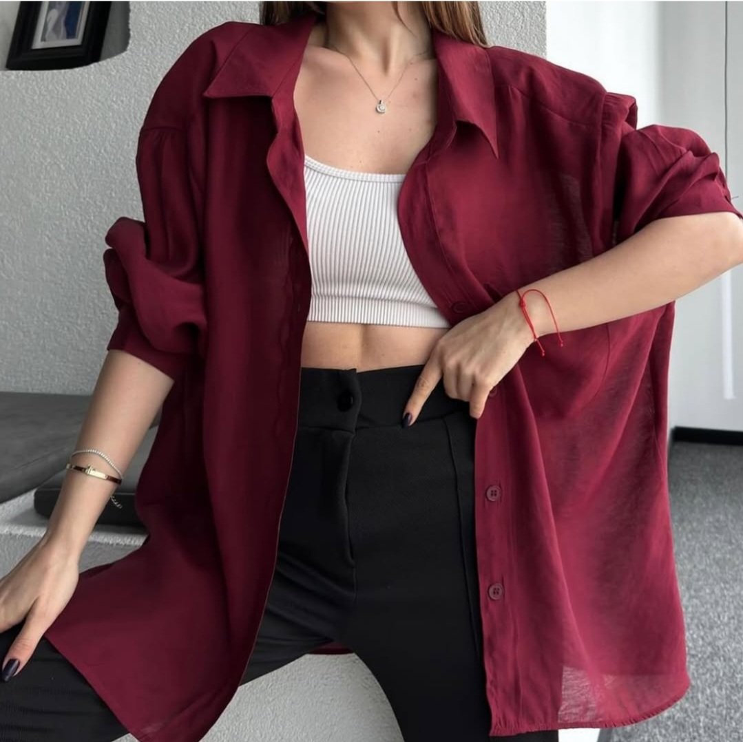 Burgundy linen shirt - Image 3