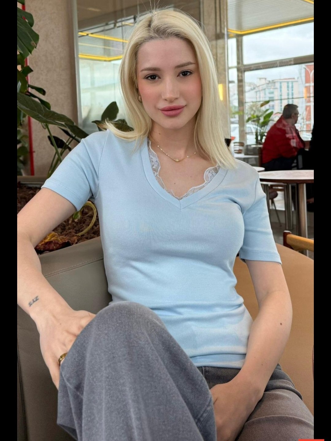 Baby blue V lace top - Image 2