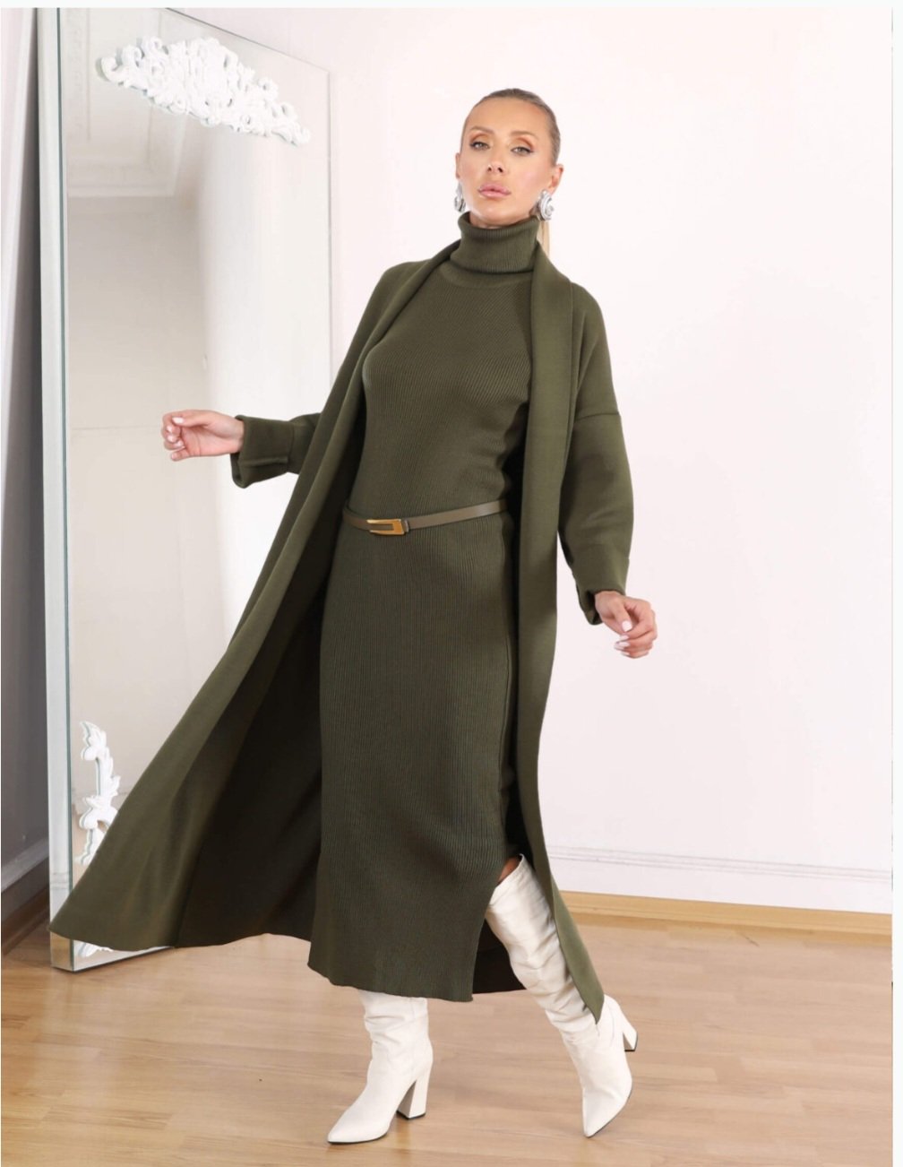 Olive Triko Dress And Cardigan (Set of 2 pieces) - Image 6