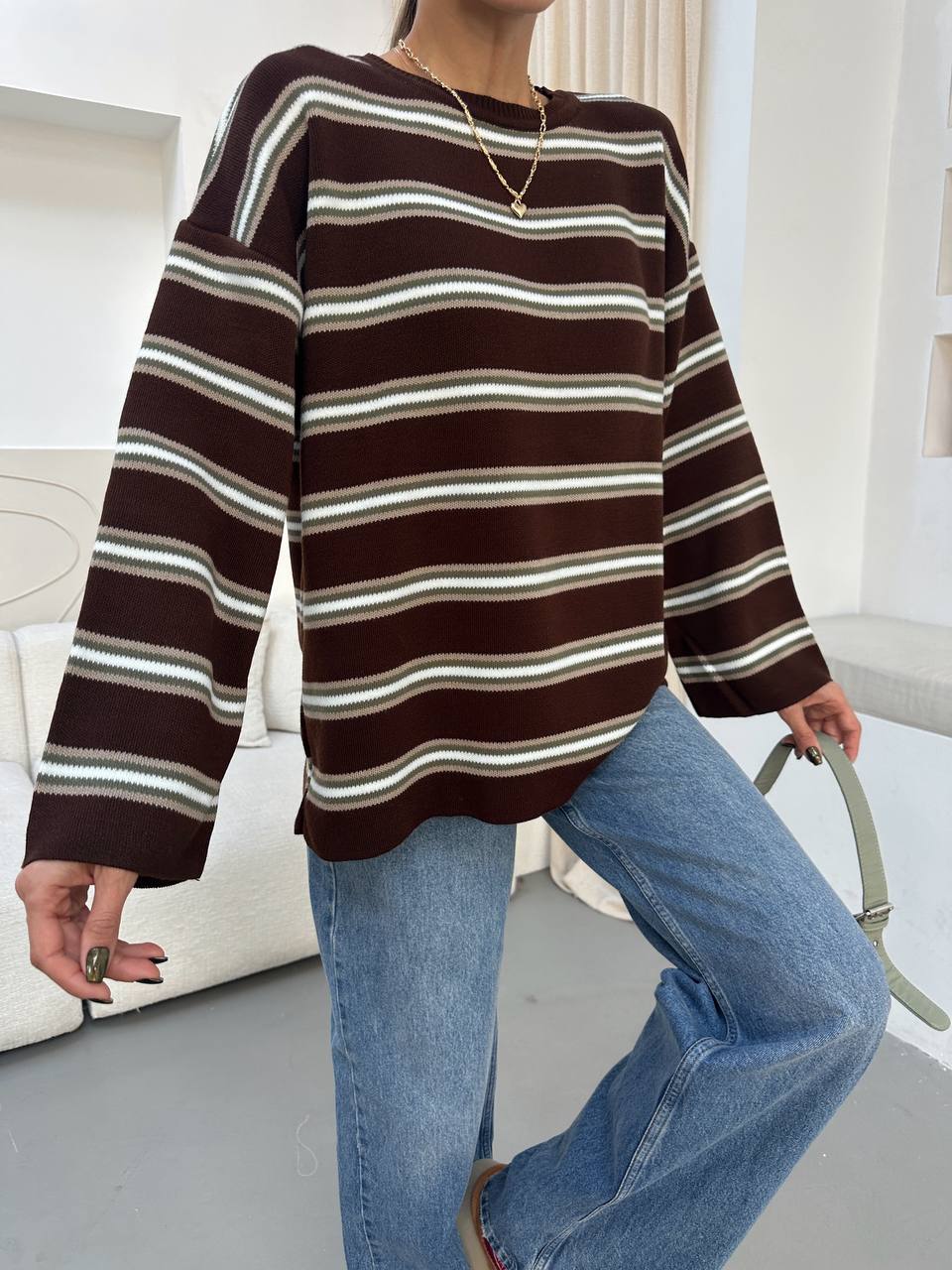 Brown Sweater with Olive Stripes - Image 8
