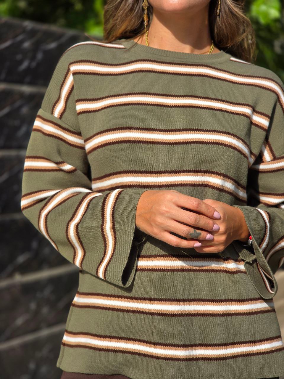 Olive Sweater with Brown Stripes - Image 7