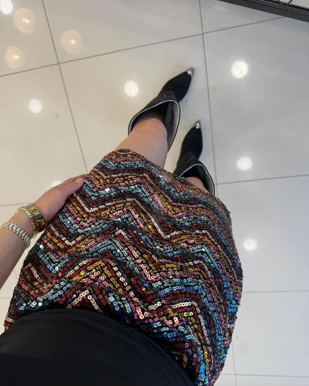 Multicolour Zigzag Sequin Skirt  - Image 3