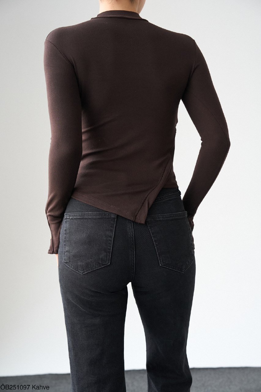 Brown V top with gold buttons  - Image 3