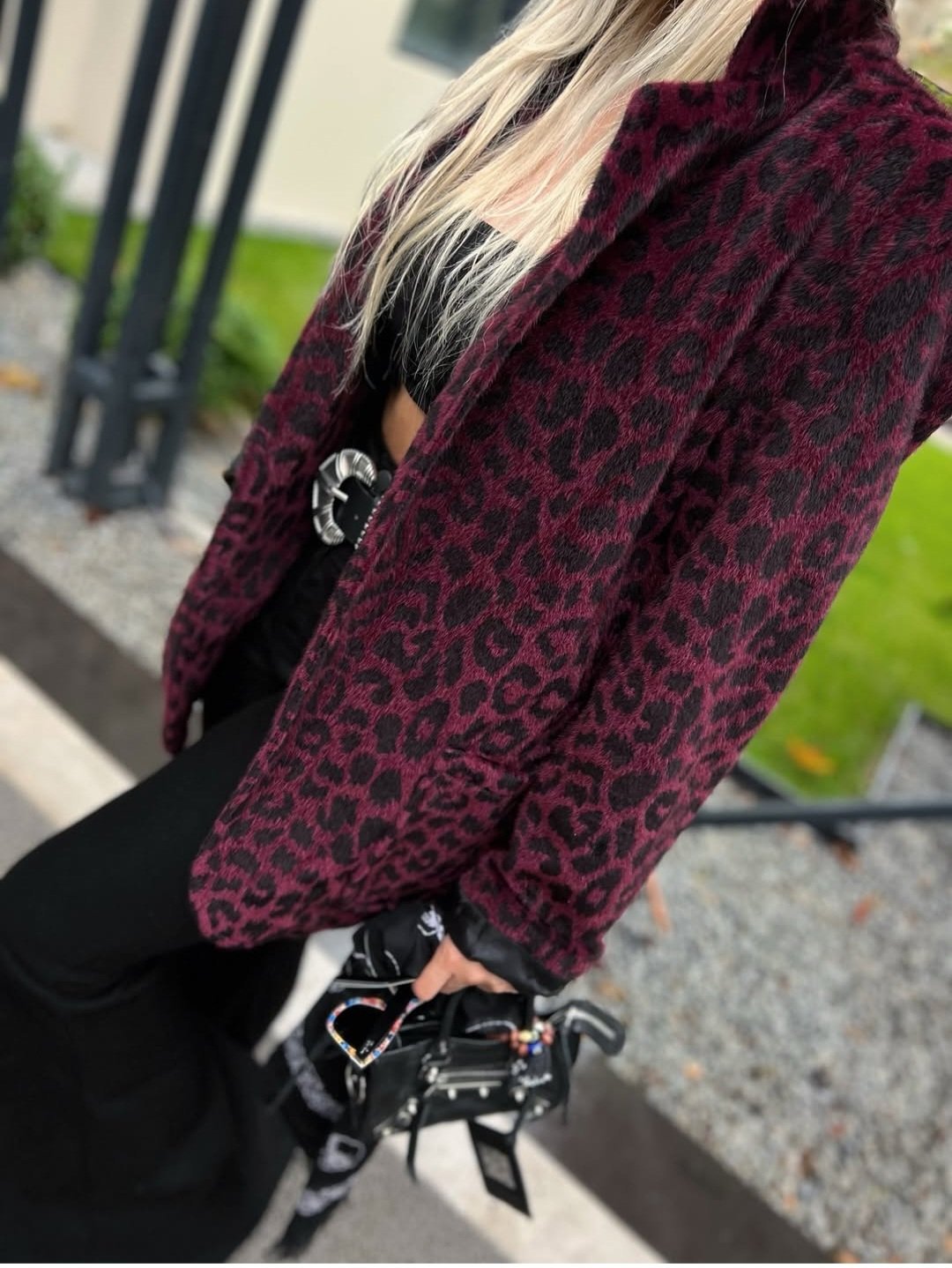 Burgundy and Black Fuzzy Leopard Blazer - Image 8