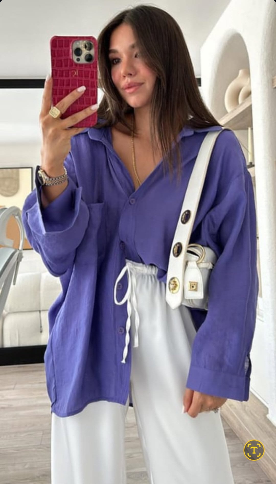 Purple oversize linen shirt - Image 6