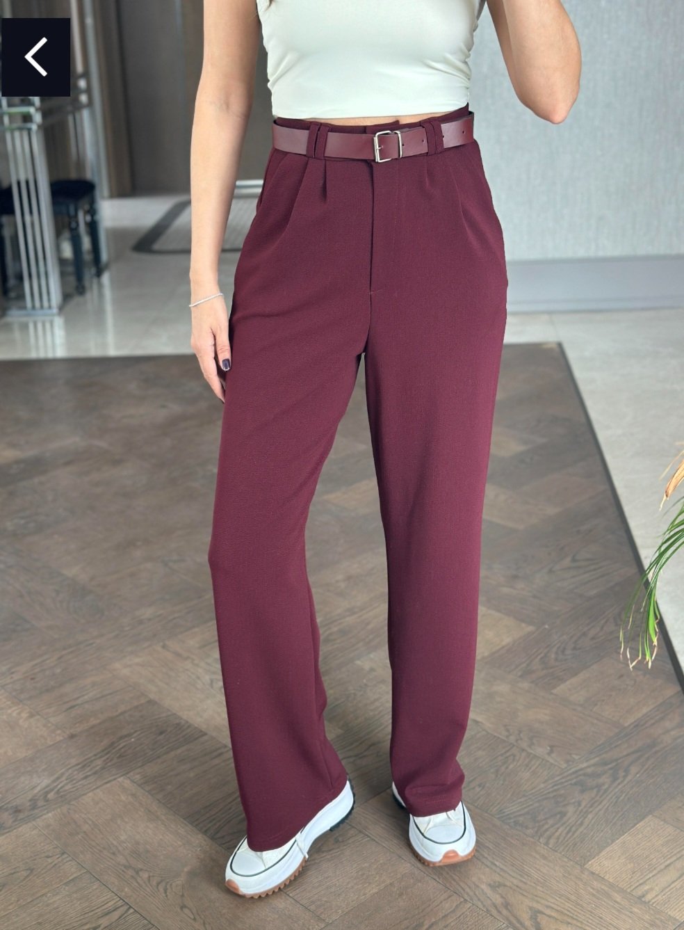 Burgundy Classic Pants without Belt  - صورة 3