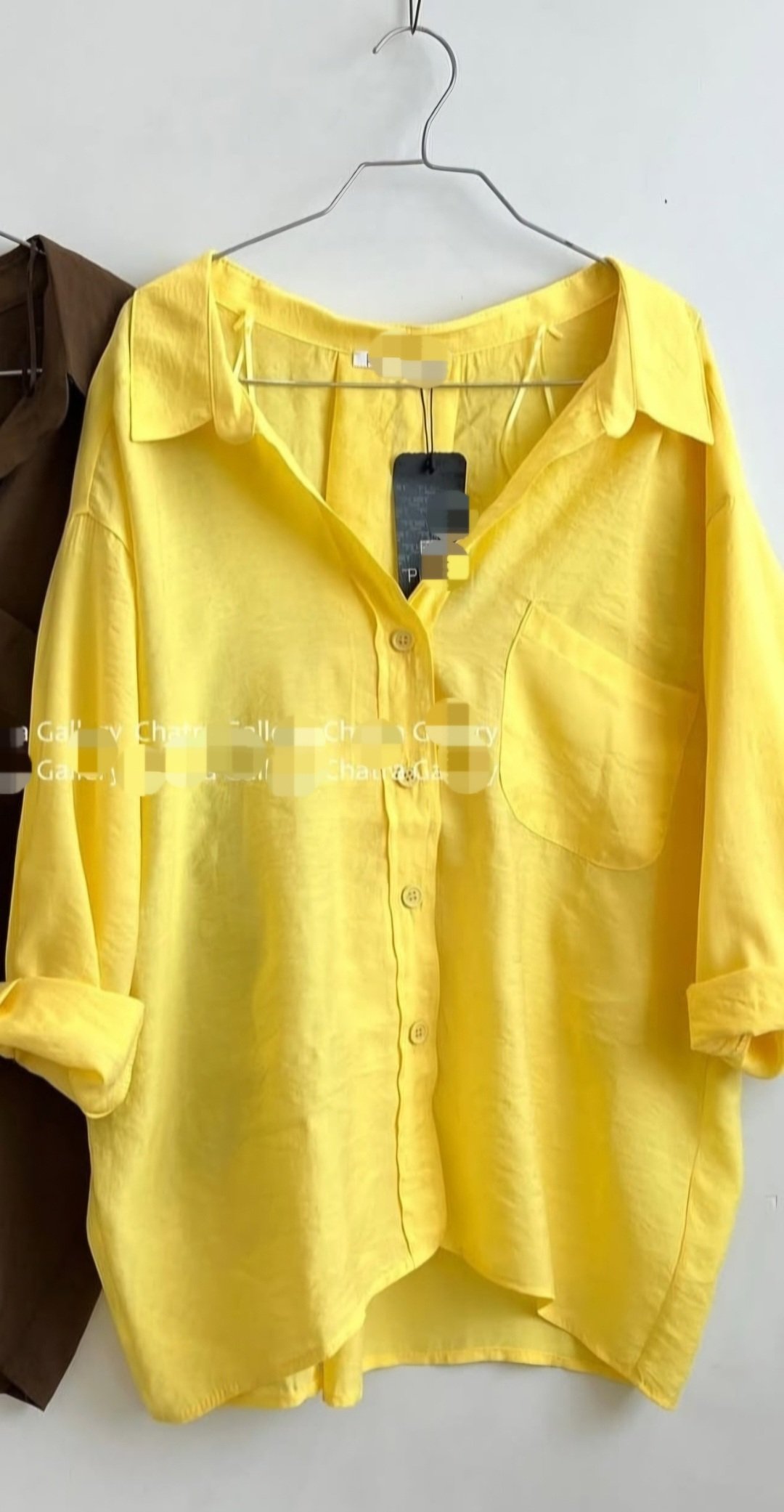 Dark yellow oversize linen shirt - Image 3