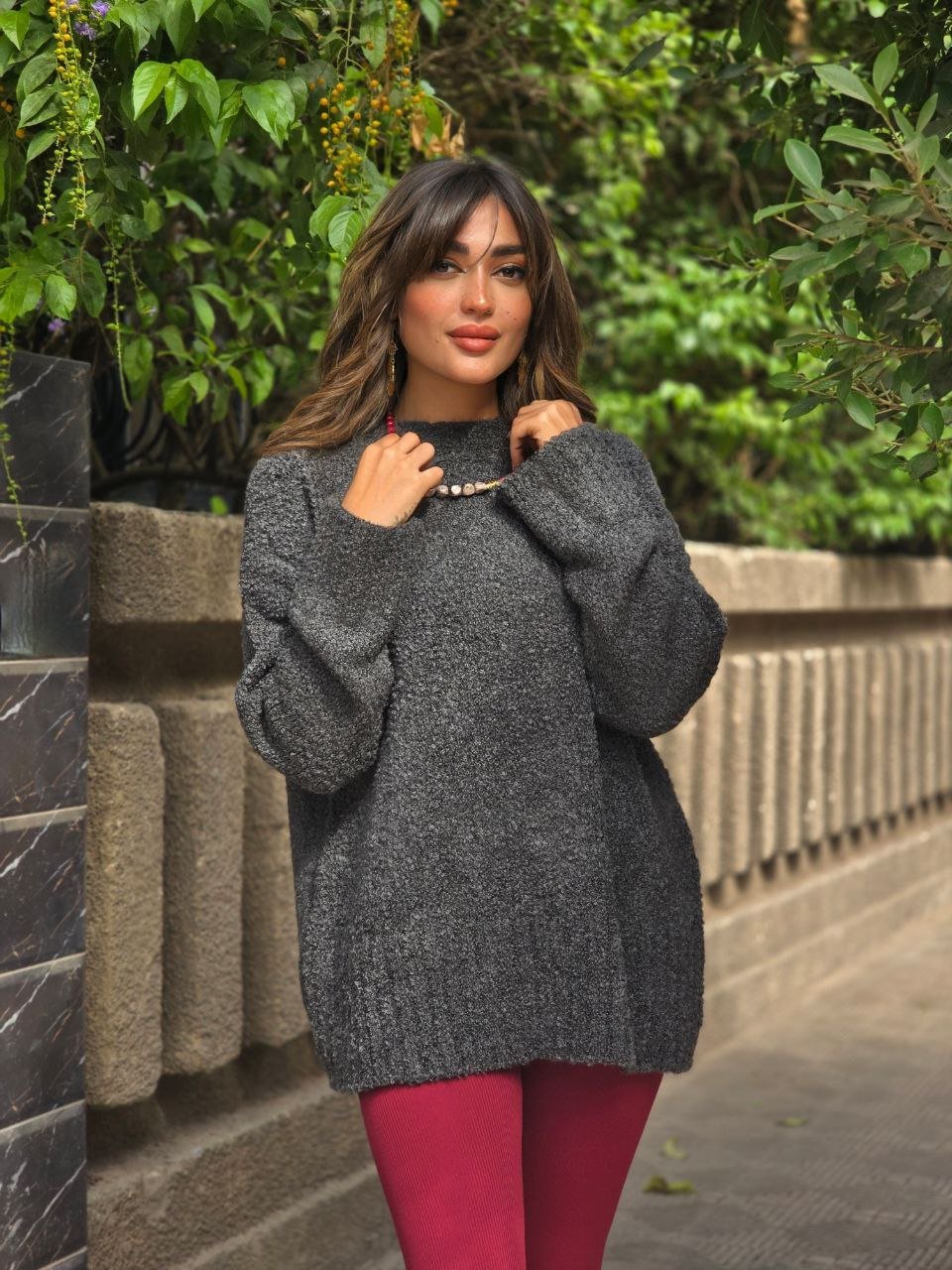 Nubby Textured Oversize Dark Grey Pullover  - Image 5