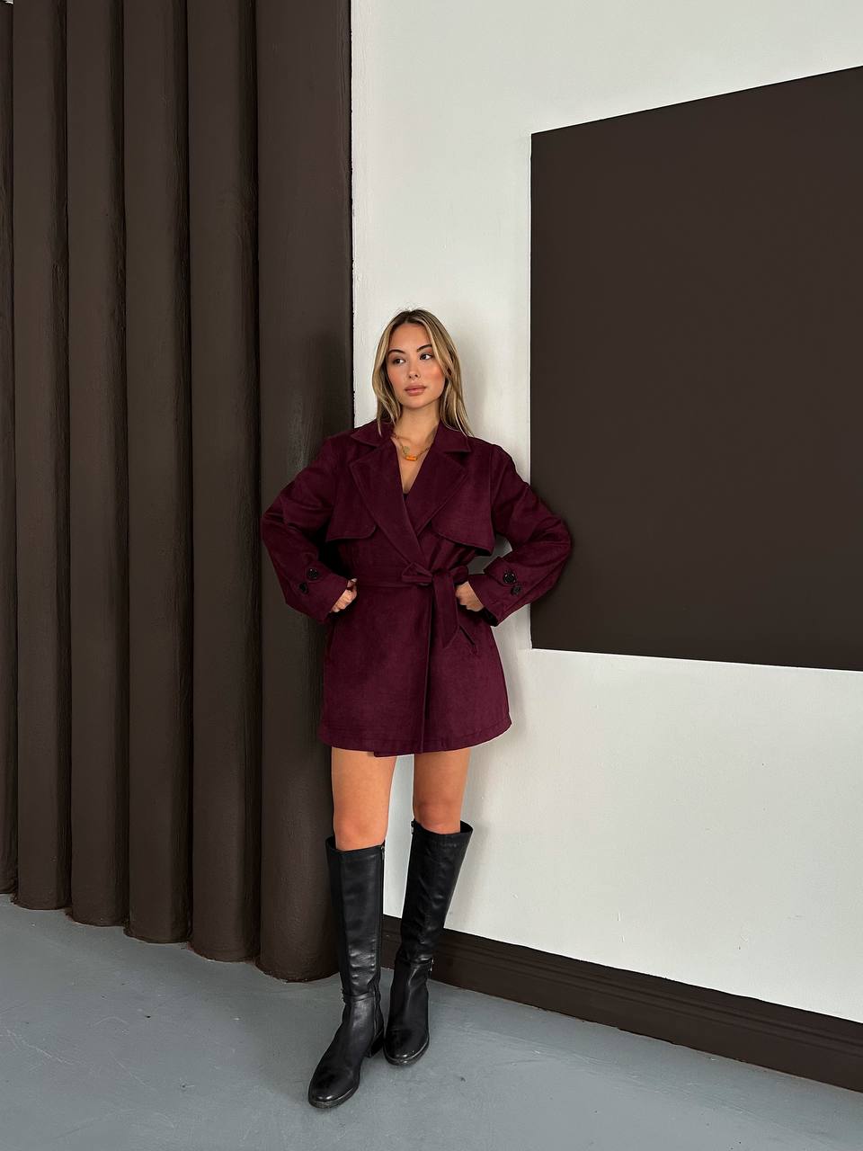 Burgundy Suede Trench Coat - Image 2