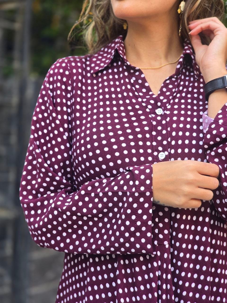 Burgundy maxi polka dress - Image 6