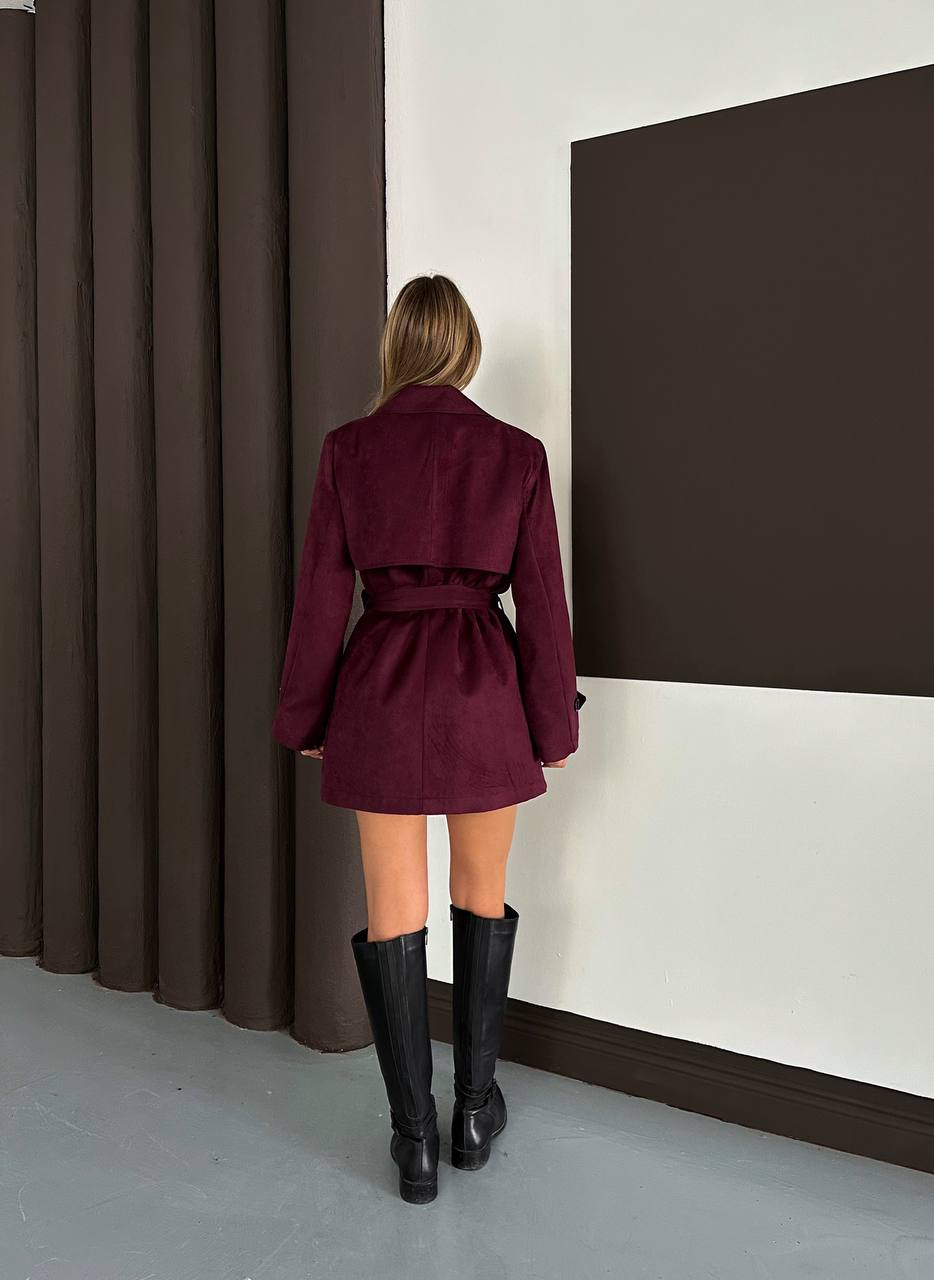 Burgundy Suede Trench Coat - Image 5