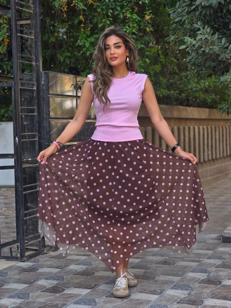 Brown polka dot skirt - Image 3