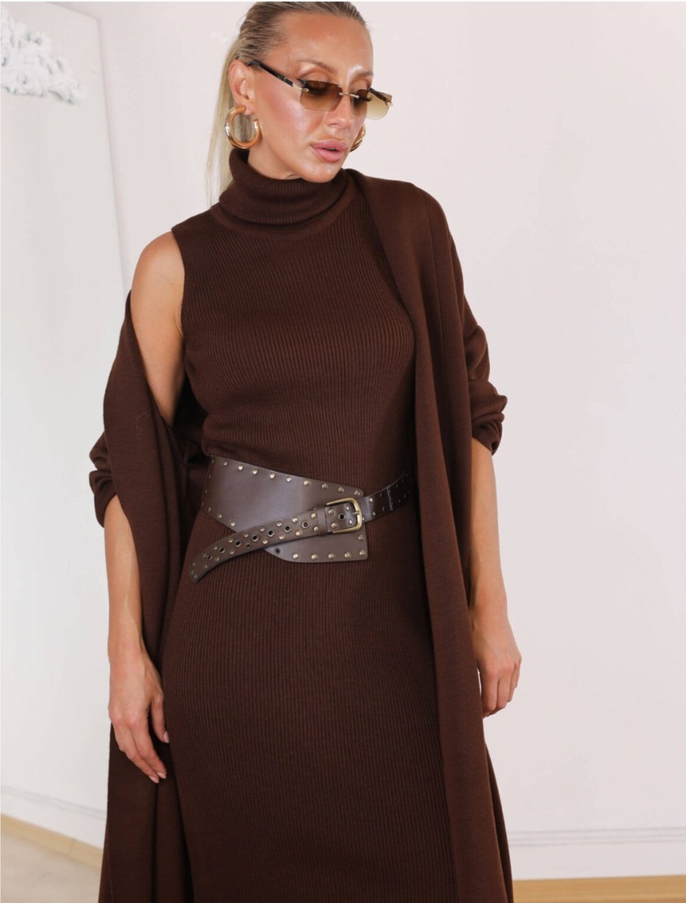 Brown Triko Set (Dress and Cardigan) - Image 2