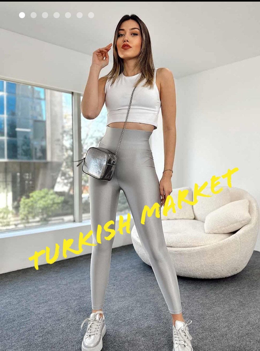 Silver Metallic leggings - صورة 4