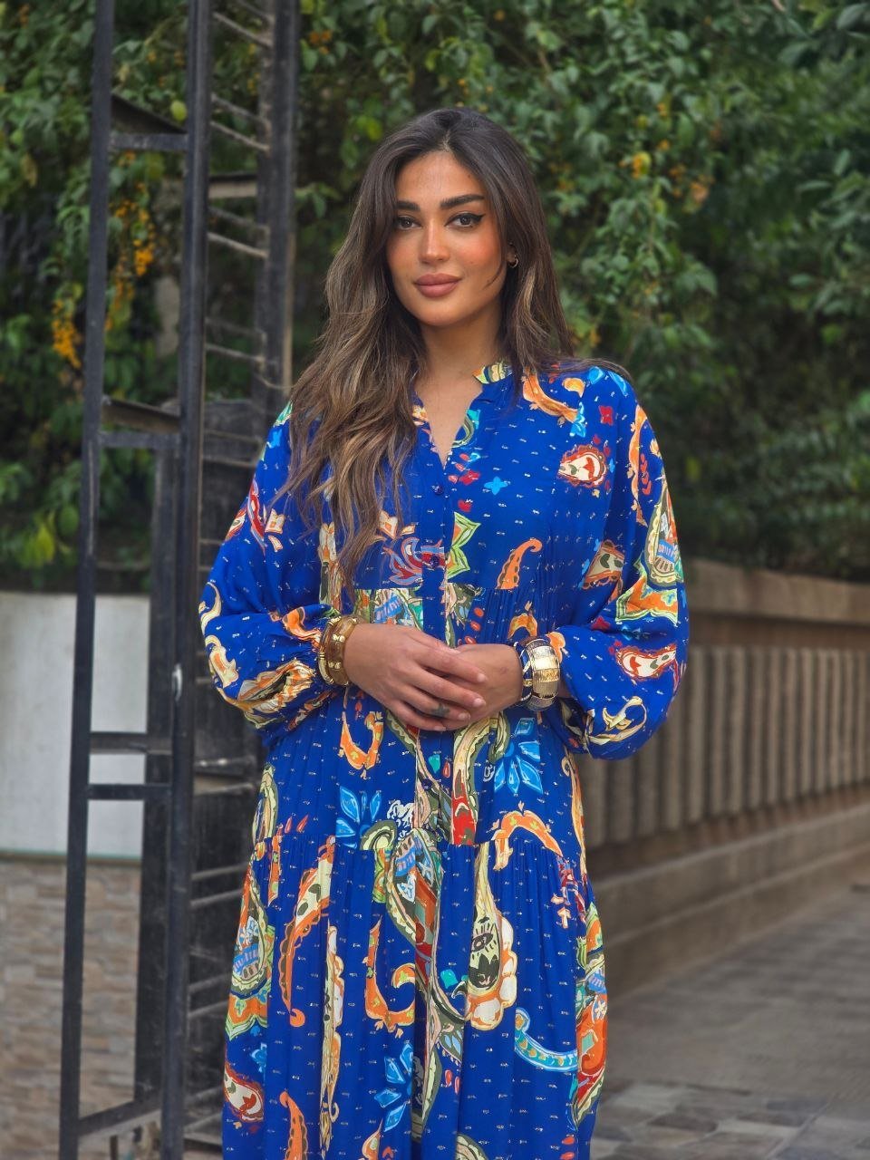 Royal blue multicolour dress with gold shimmer - Image 1