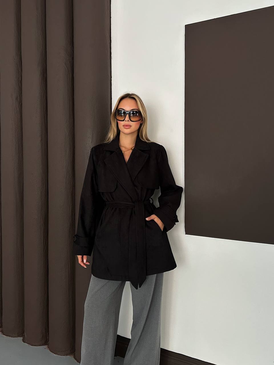 Black Kadife Trench Coat - Image 4