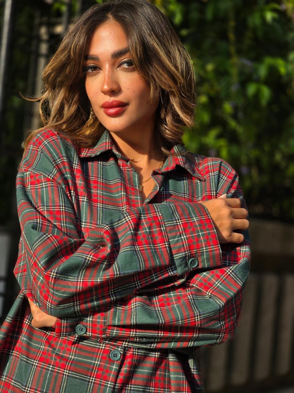 Red with Green Plaid Flannel Chemise  - Image 2