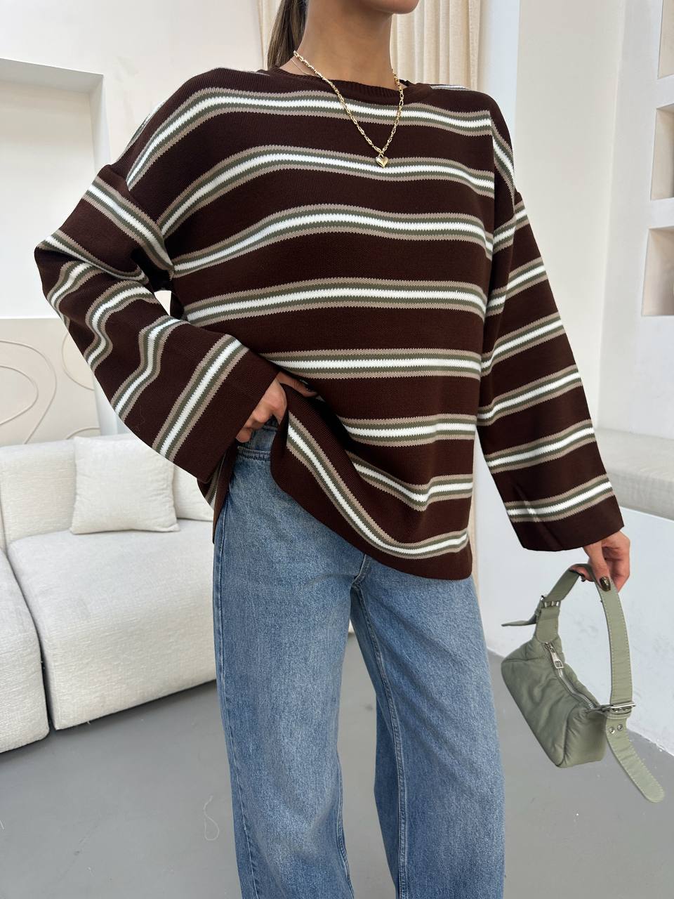 Brown Sweater with Olive Stripes - Image 6
