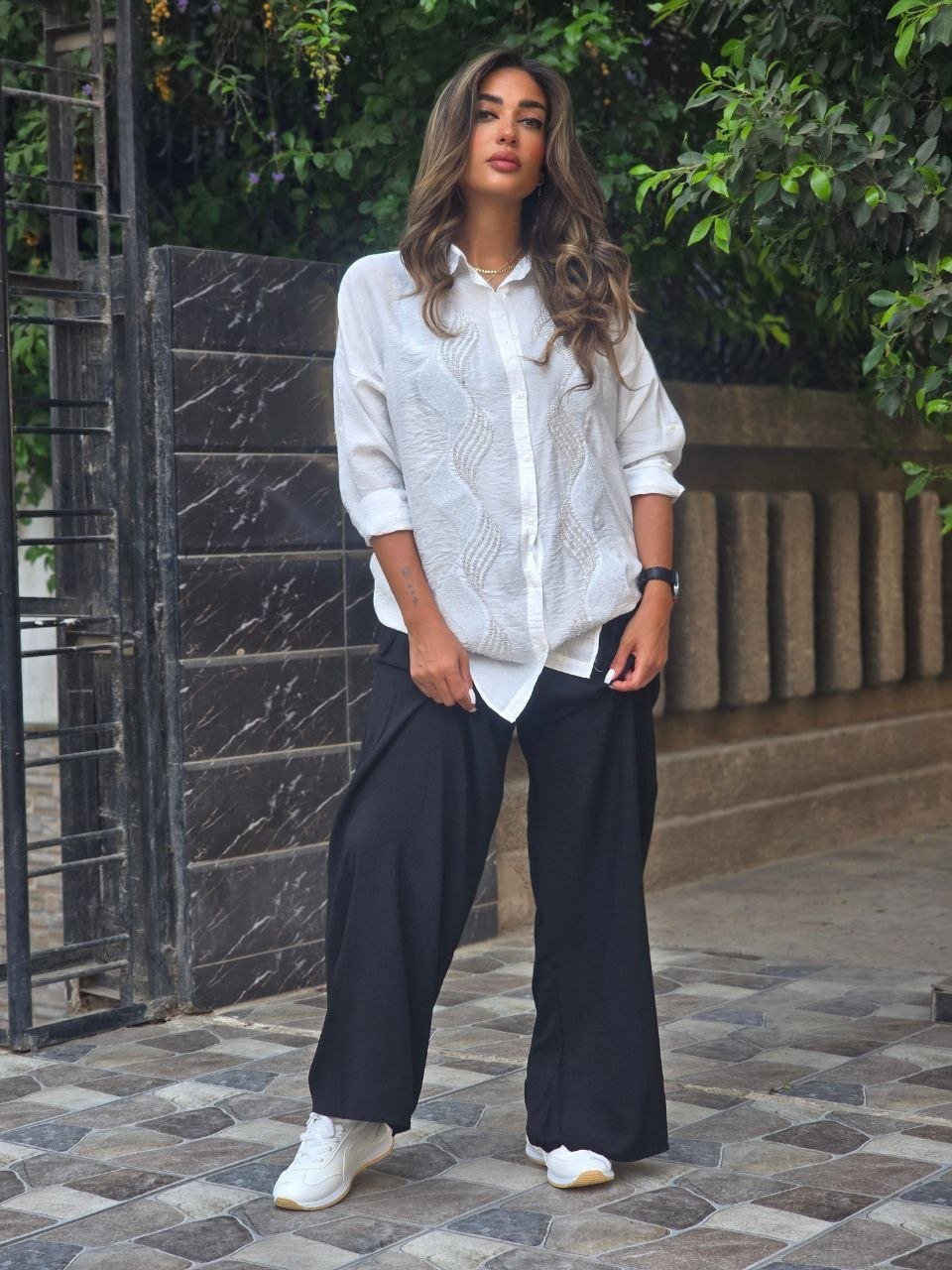Wide leg black viscon pants - Image 4