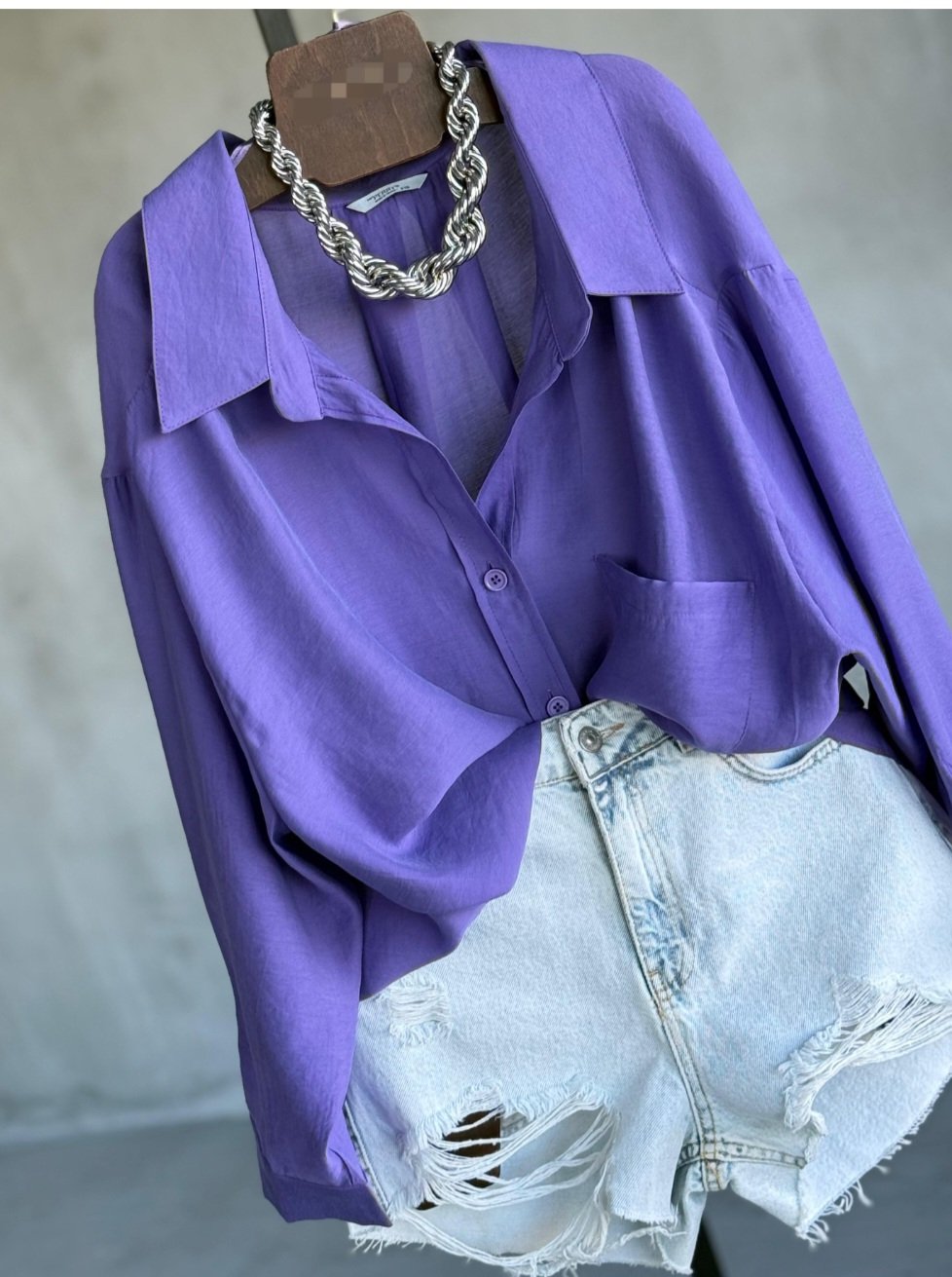 Purple oversize linen shirt - Image 3