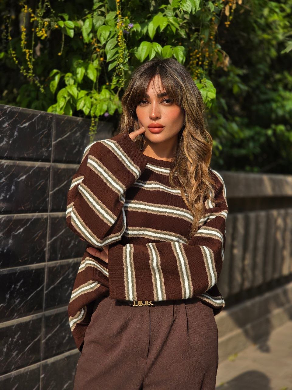 Brown Sweater with Olive Stripes - Image 3
