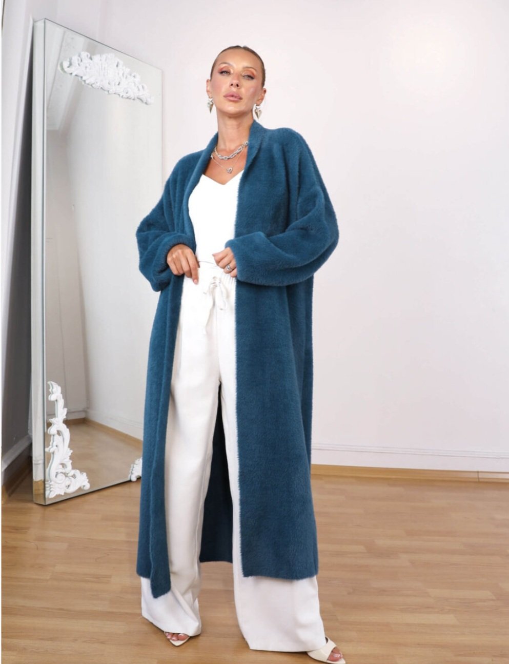 Long Open Petroleum Mohair Cardigan  - Image 1