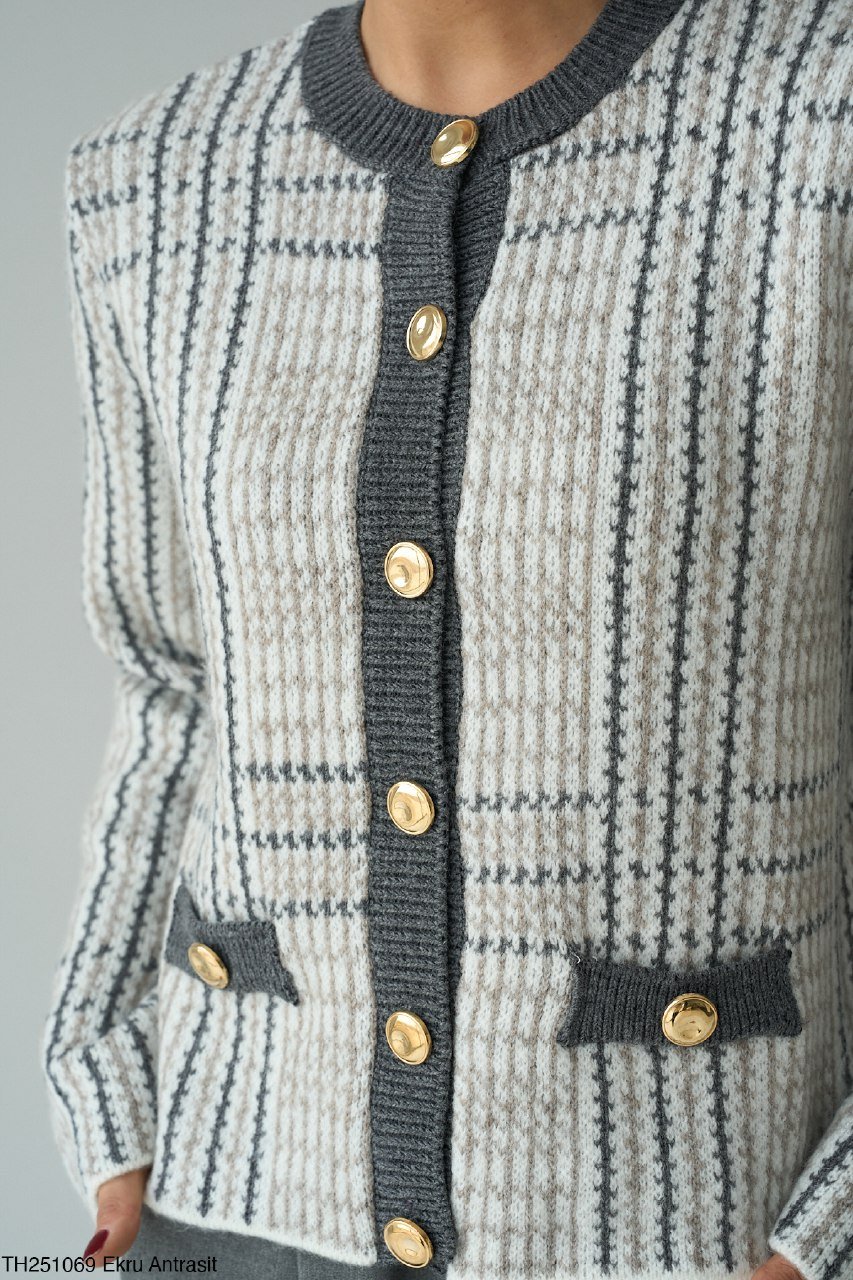 Grey Wool Cardigan with Gold Buttons  - Image 3