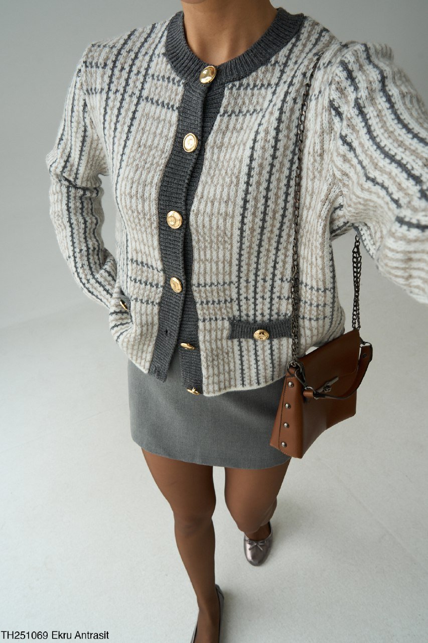 Grey Wool Cardigan with Gold Buttons  - Image 2