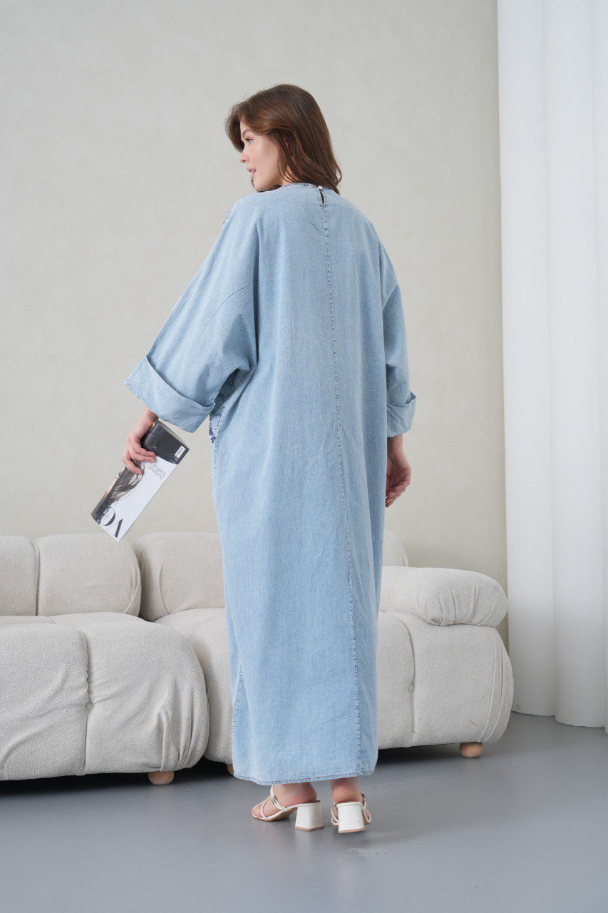 Light blue embroidered denim dress - Image 8