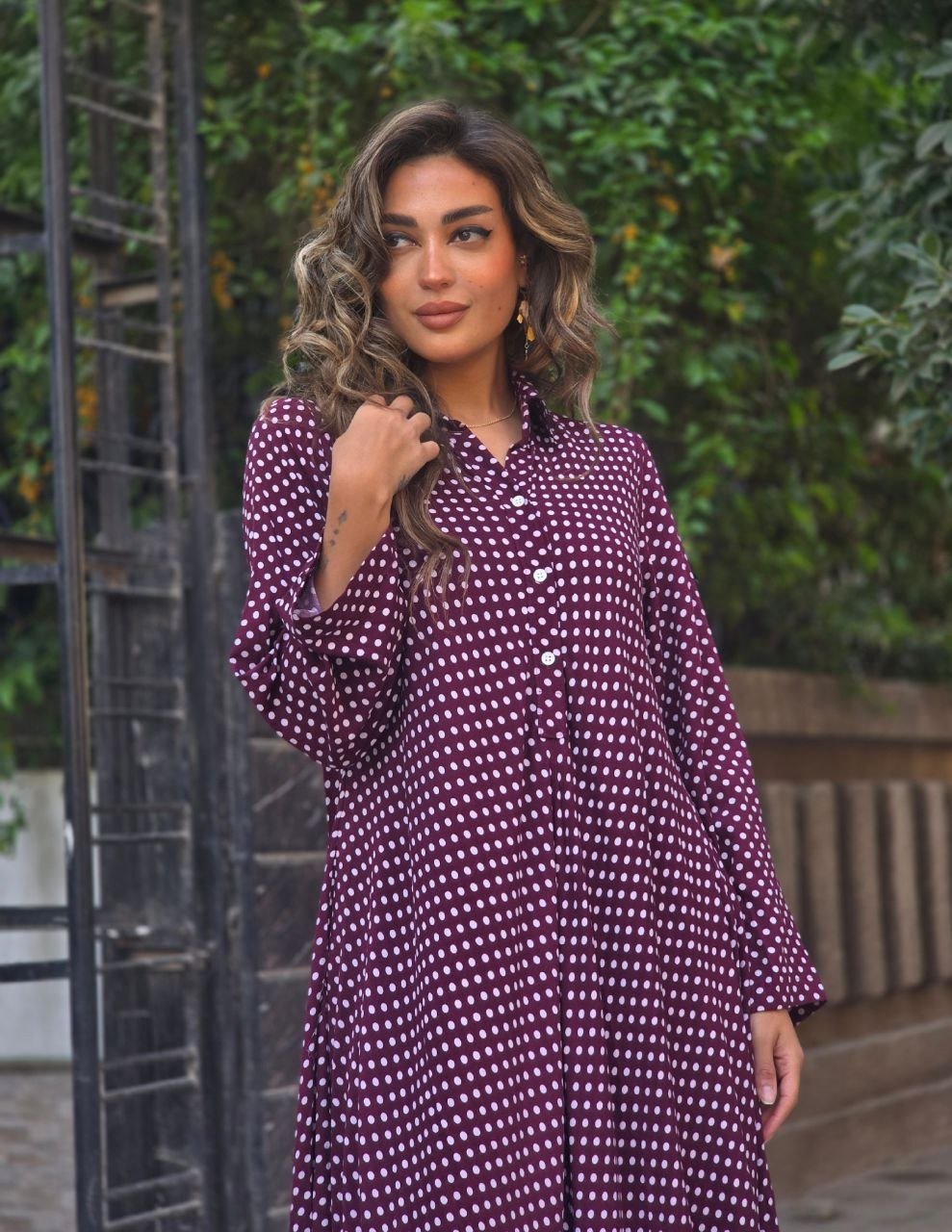 Burgundy maxi polka dress - Image 3