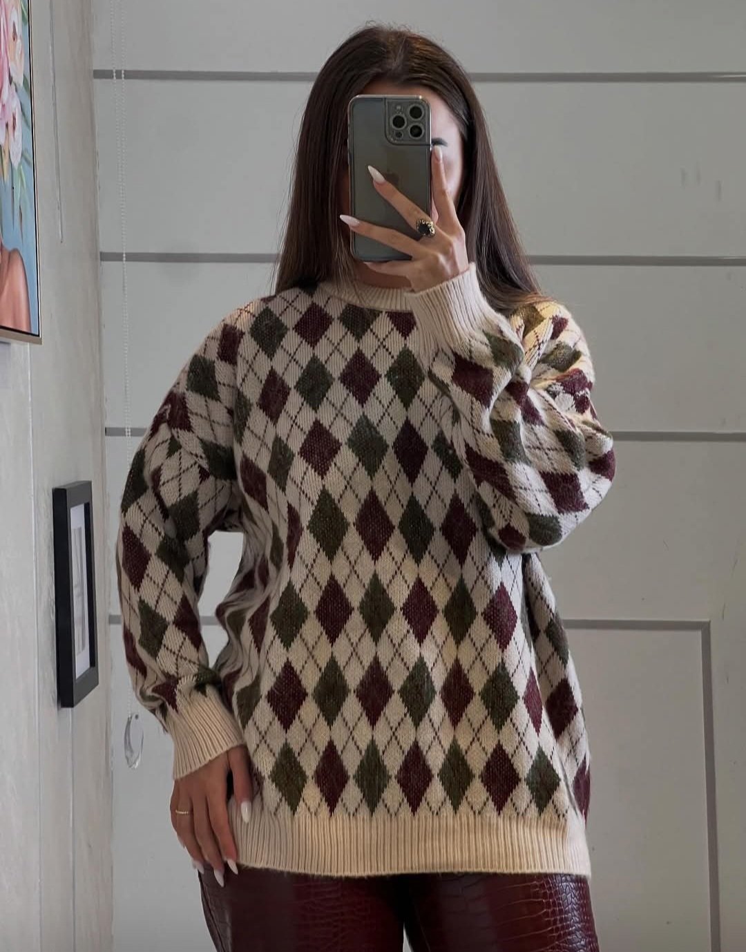 Burgundy Olive Baklava Pullover  - صورة 2