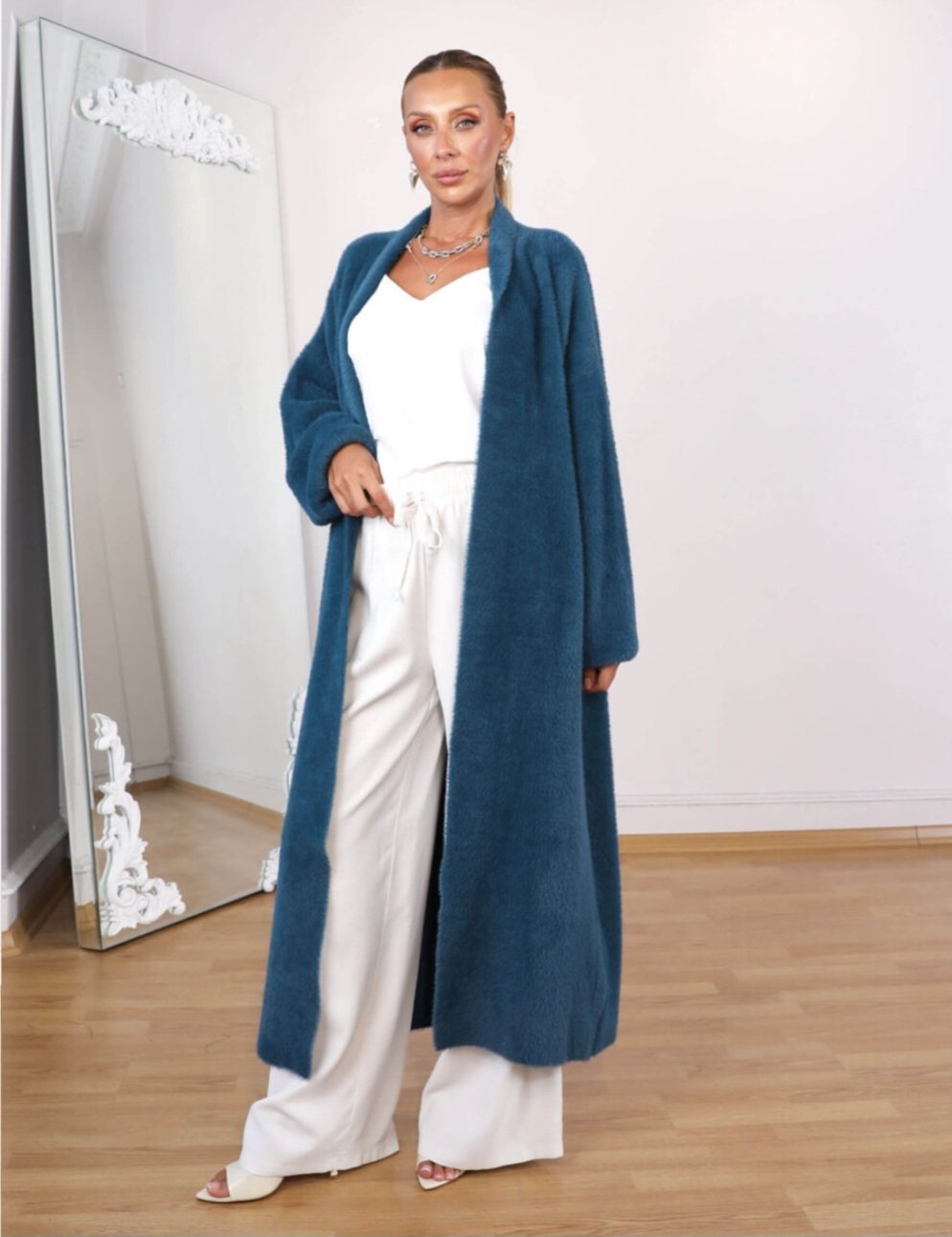 Long Open Petroleum Mohair Cardigan  - Image 2