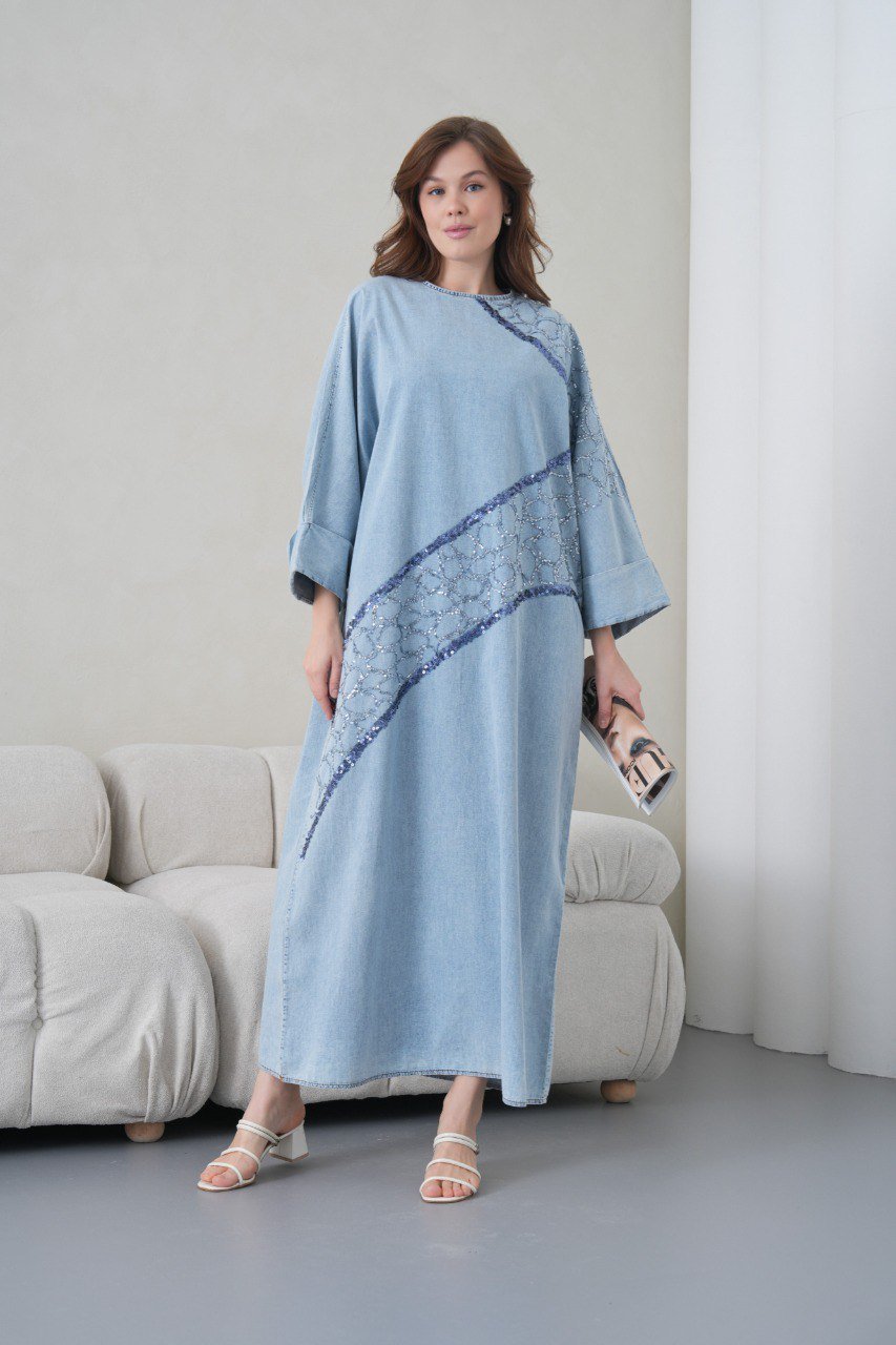 Light blue embroidered denim dress - Image 10