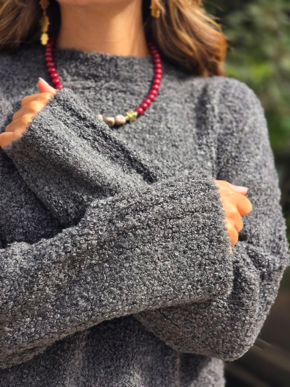 Nubby Textured Oversize Dark Grey Pullover  - Image 3