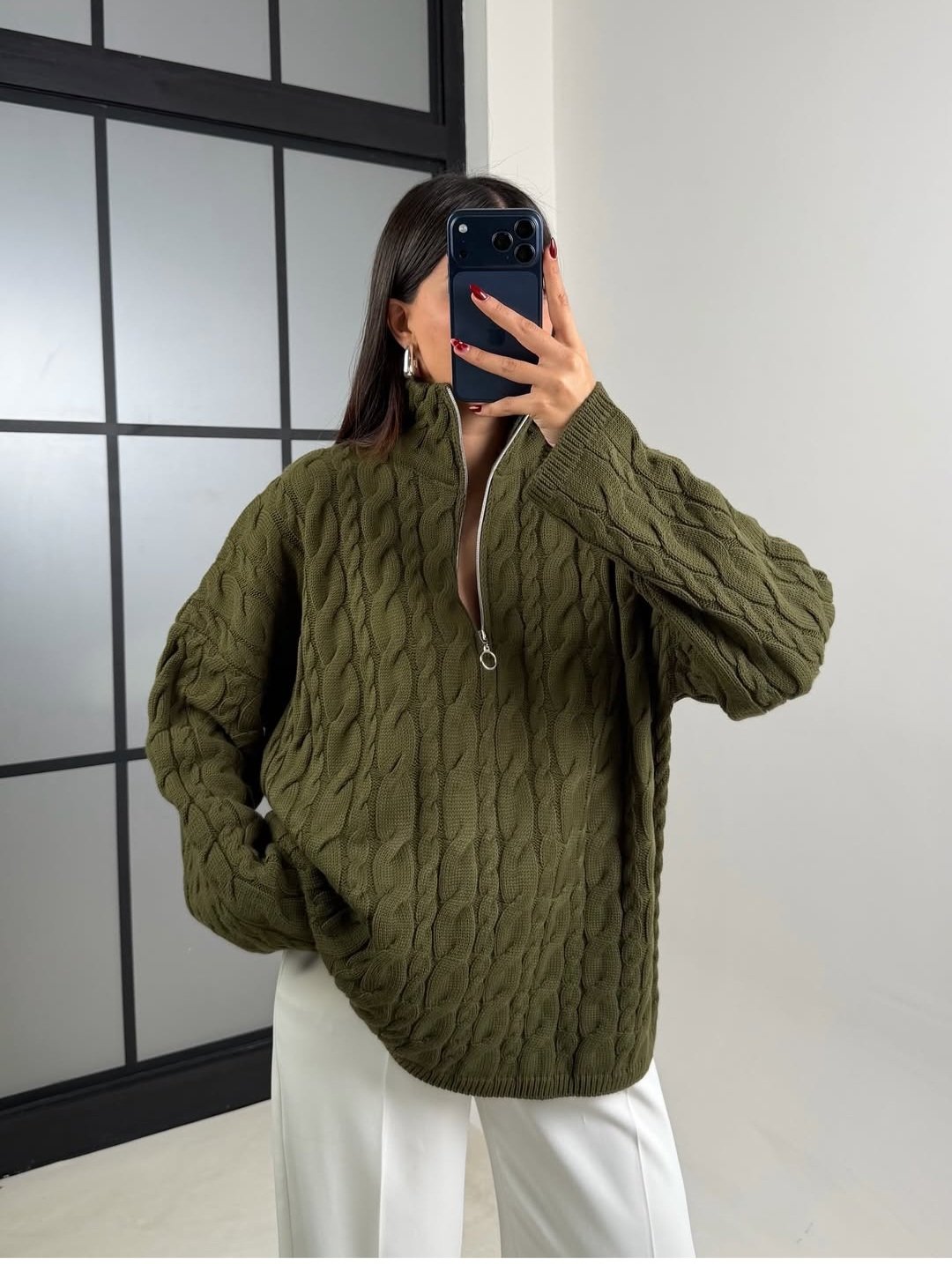 Olive Braided Pullover  - Image 2