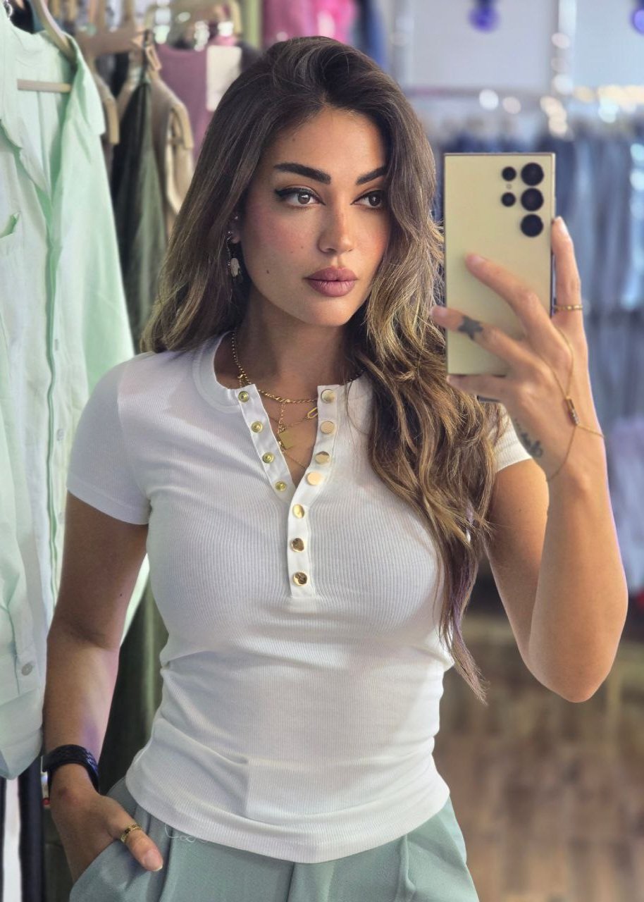 White Karol top with gold buttons  - Image 1