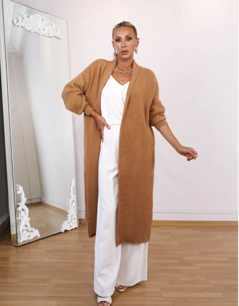 Long Open Camel Mohair Cardigan  - صورة 2