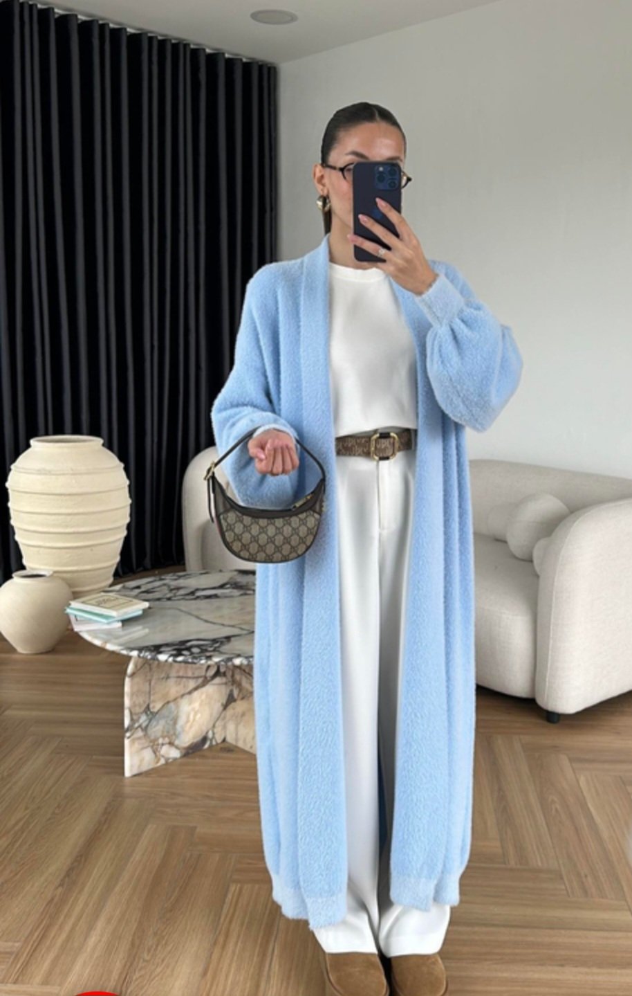 Long Open Baby Blue Mohair Cardigan  - Image 3