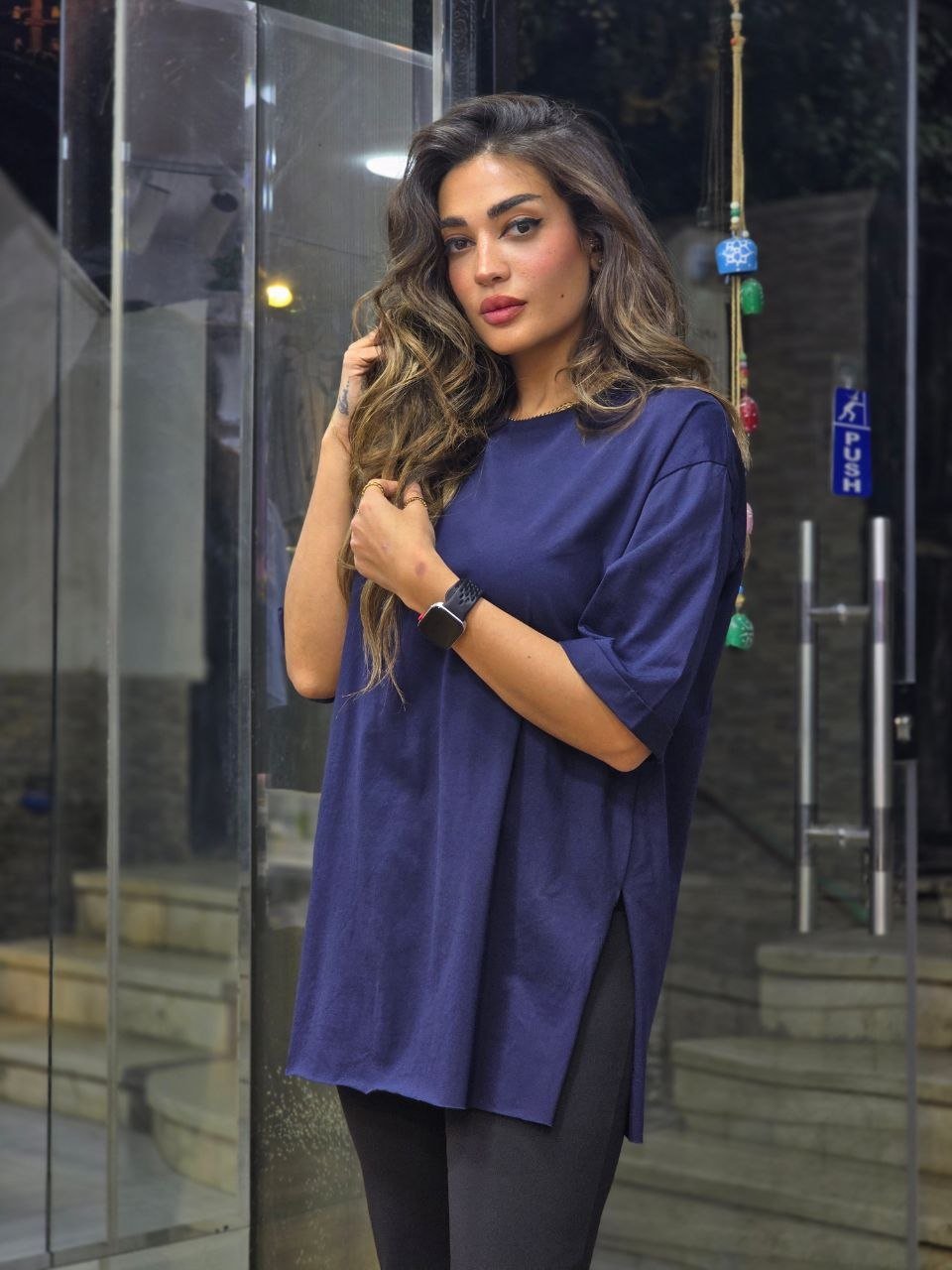 Navy blue basic tshirt with side slits  - Image 1