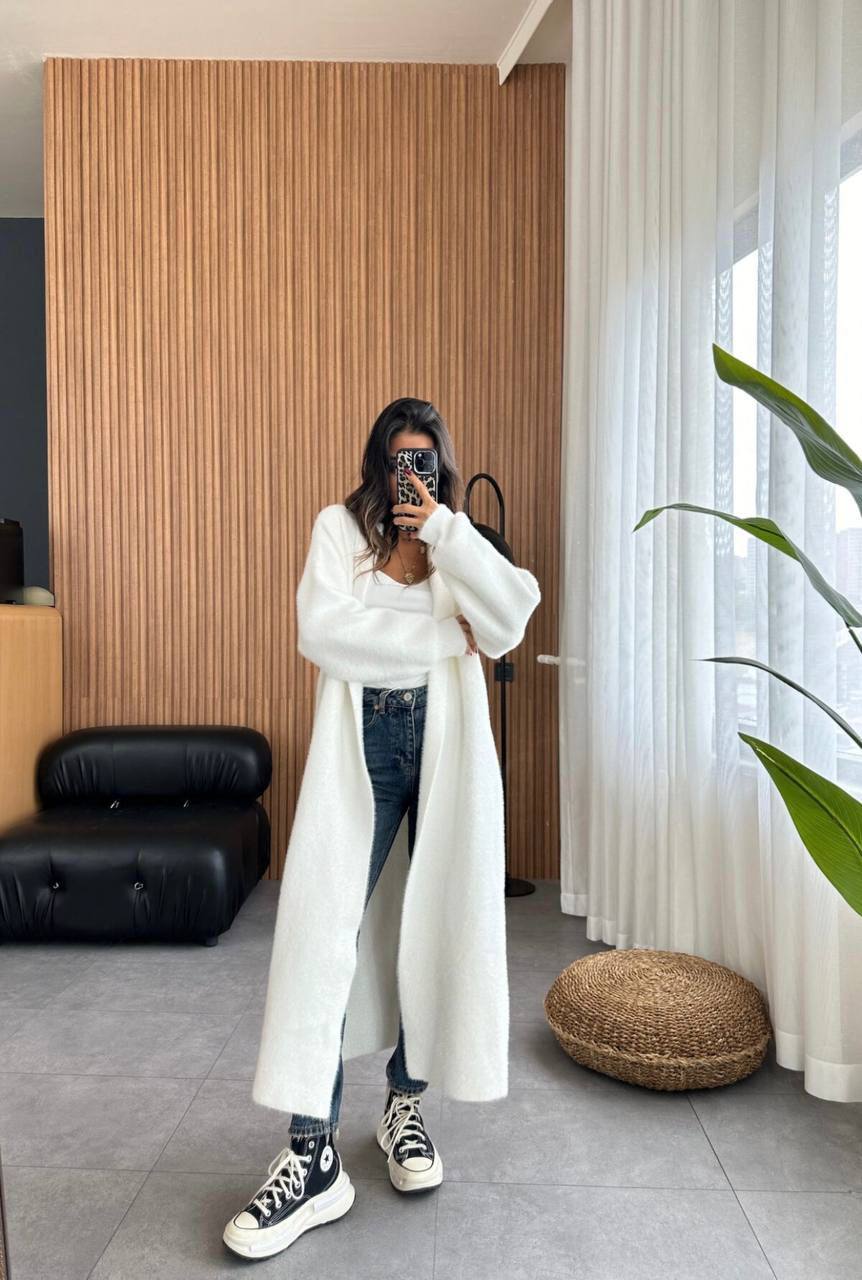 Long Open White Mohair Cardigan  - صورة 2