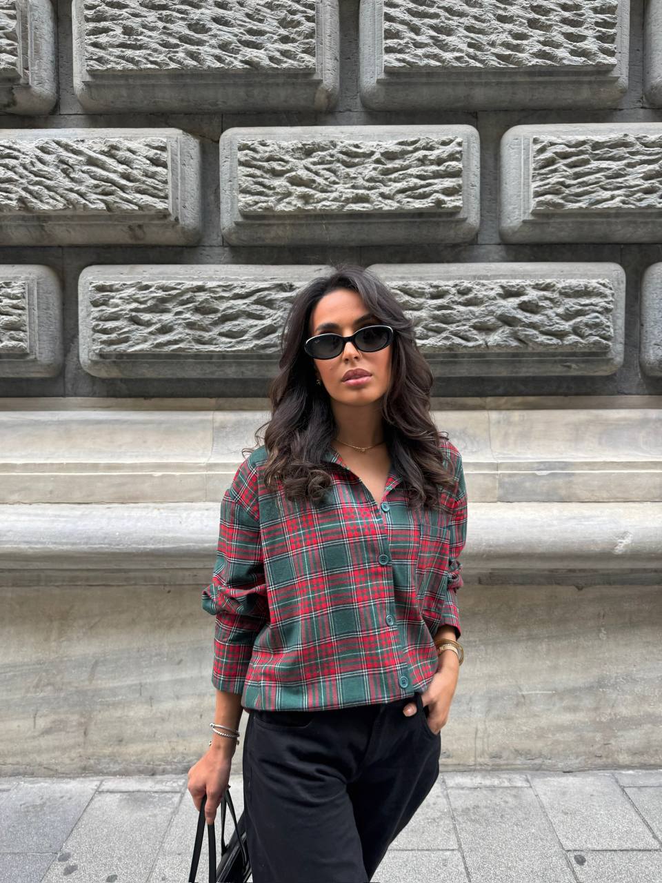 Red with Green Plaid Flannel Chemise  - Image 8