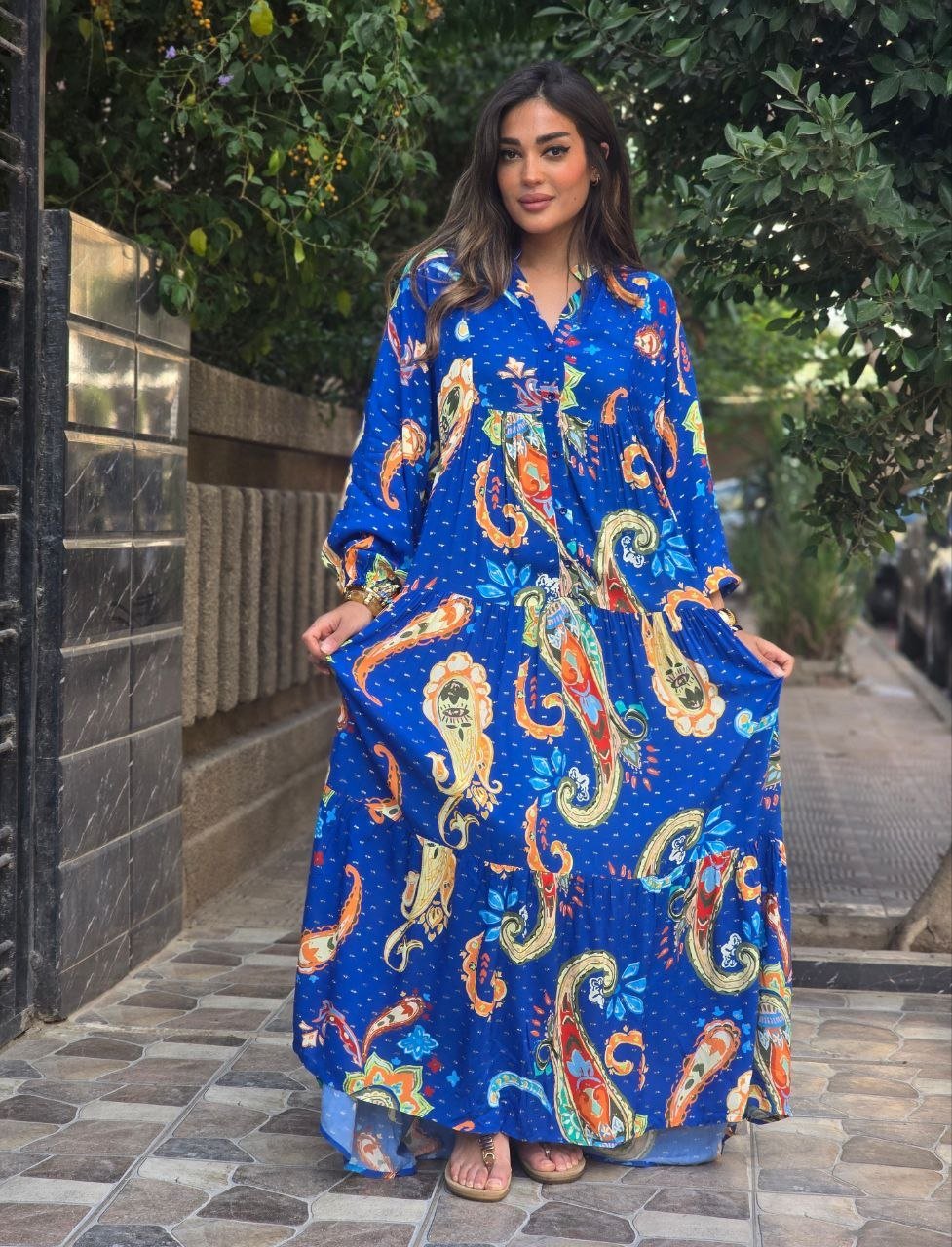Royal blue multicolour dress with gold shimmer - Image 2
