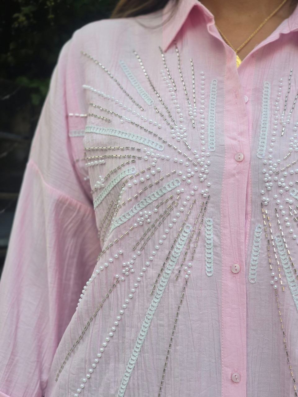 Pink pearl rays embroidered shirt - Image 2