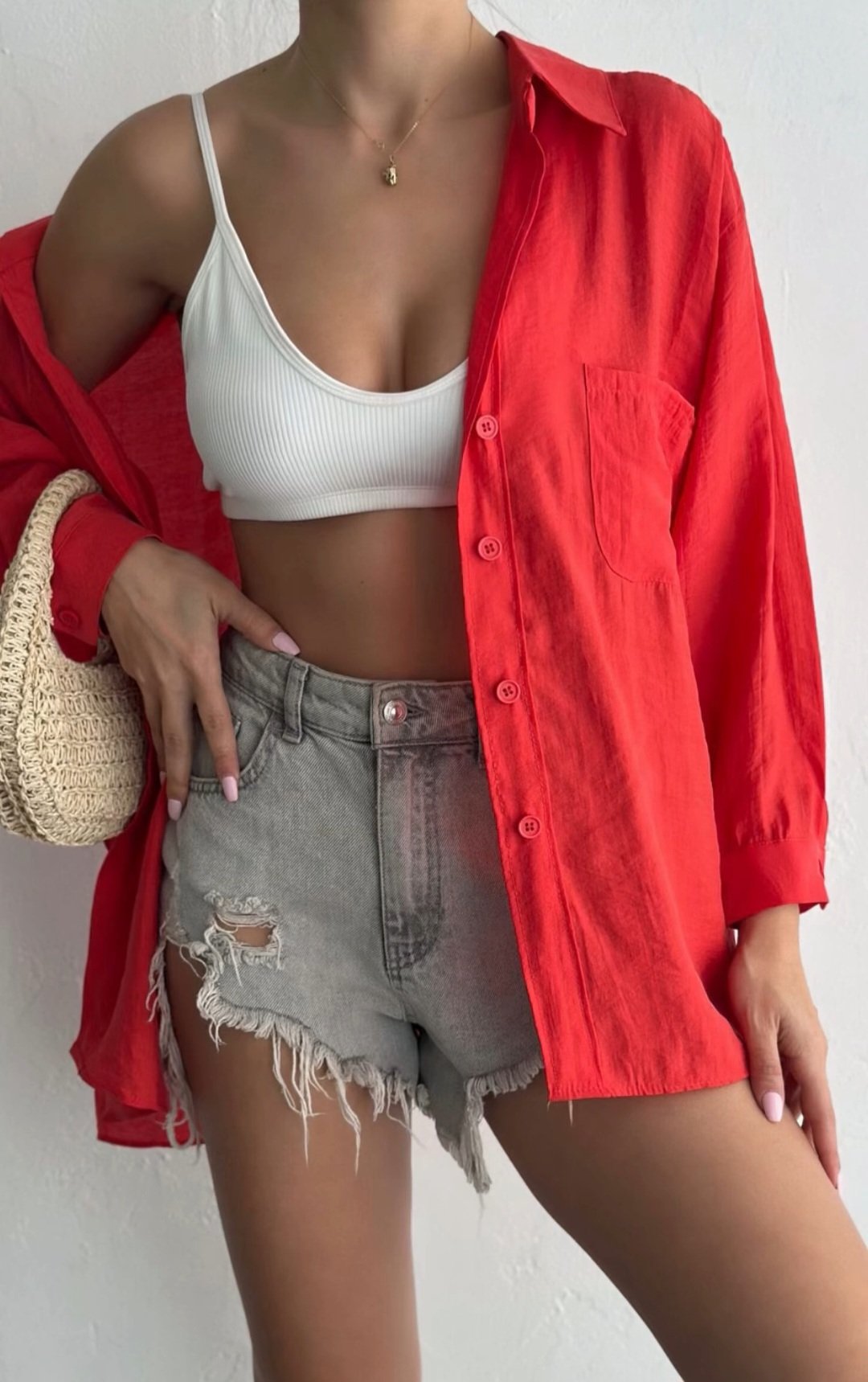Red oversize linen shirt  - Image 2