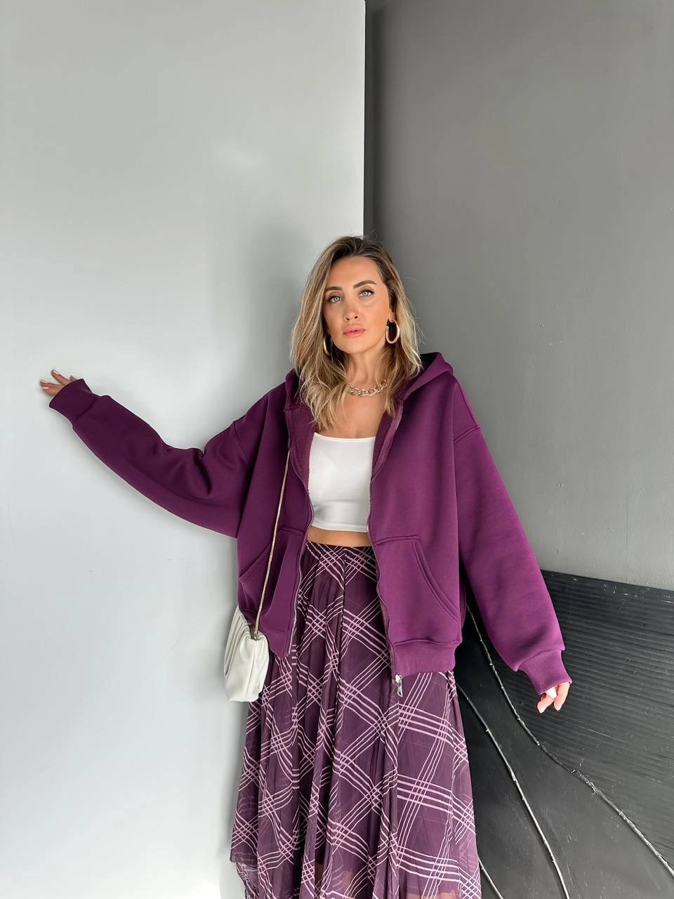 Grape Royal Hoodie with Silver Zipper - Image 1