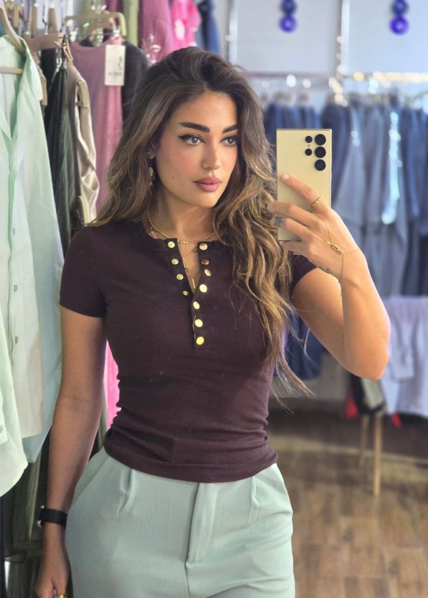 Dark brown Karol top with gold buttons  - Image 2