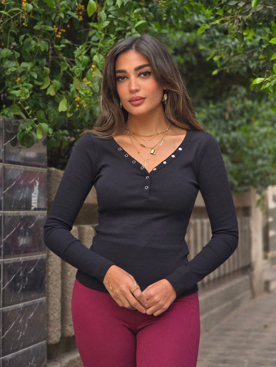 Black Basic Top With Silver Buttons  - Image 4