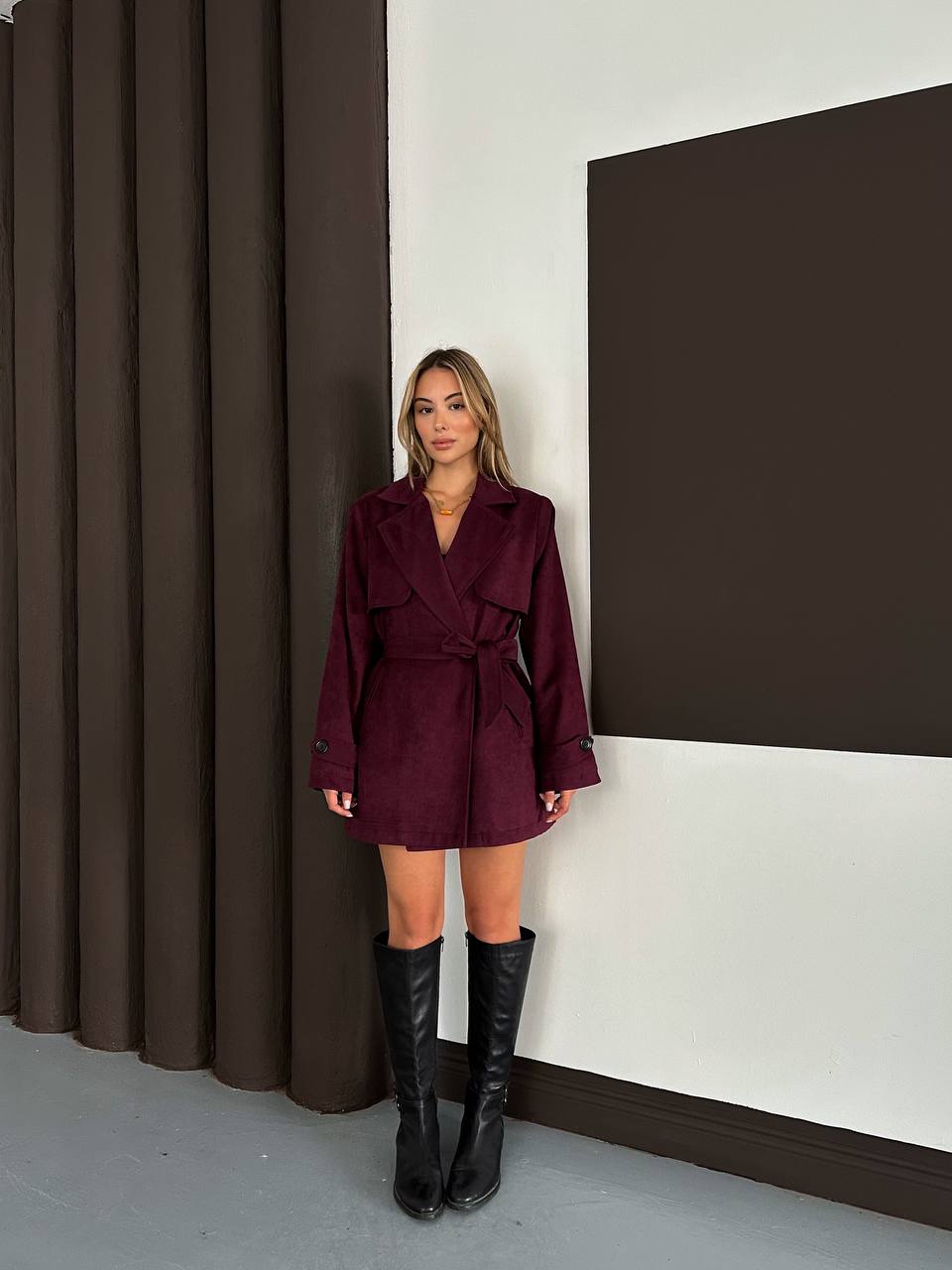 Burgundy Suede Trench Coat - Image 4